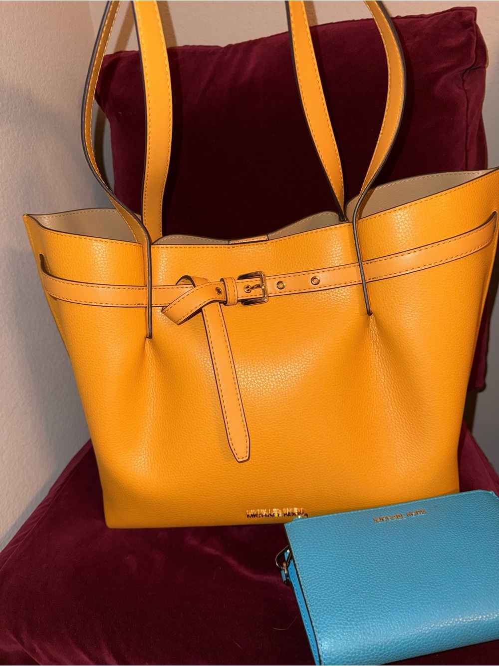 Michael Kors Emilia Goldenrod Pebbled Leather Tote and wallet set